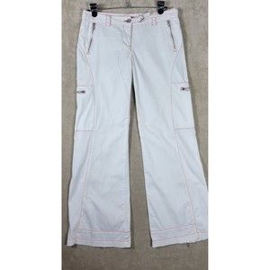 BCBGirls Women's Cargo Pants White Jeans Zipper Pockets Bottoms Size 8 Skater